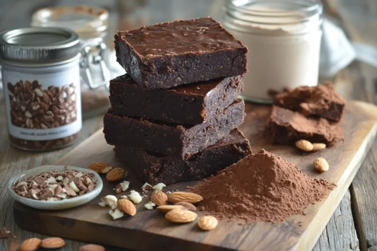 Fudgy protein brownies on a wooden cutting board.