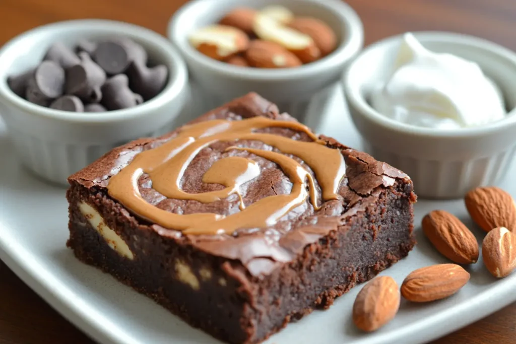 Gooey protein brownies with peanut butter swirl.