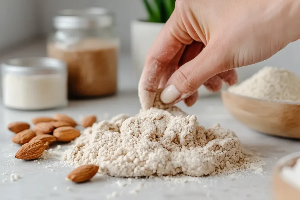 Preparing gluten-free dough with almond flour.