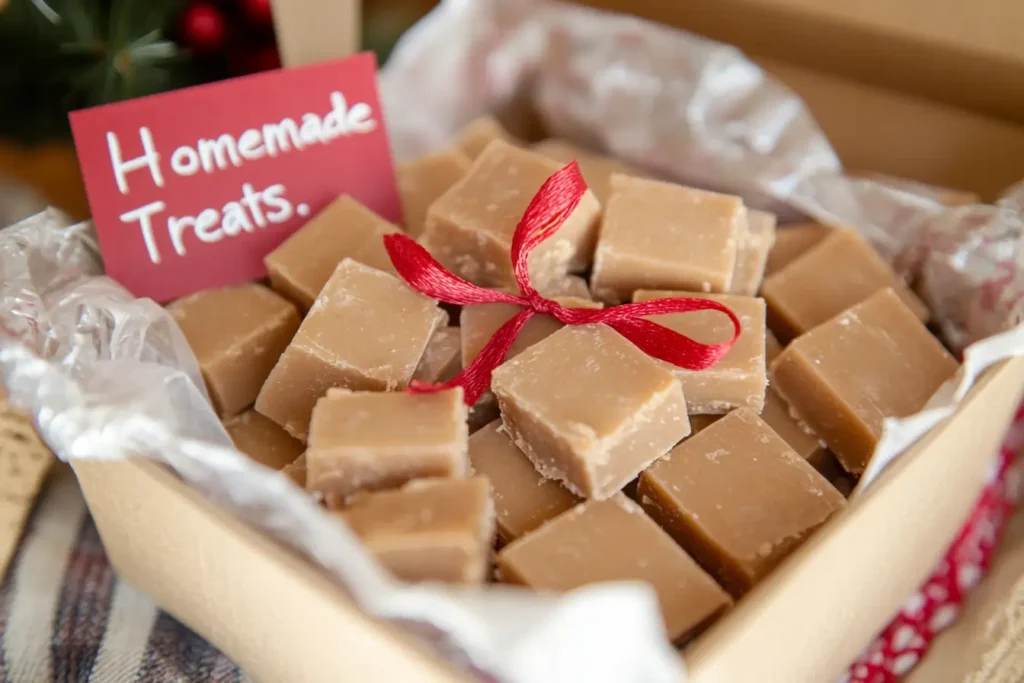 Gift box filled with homemade Fudge Recipe 