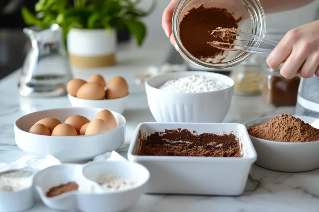 Step-by-step process of making protein brownies.