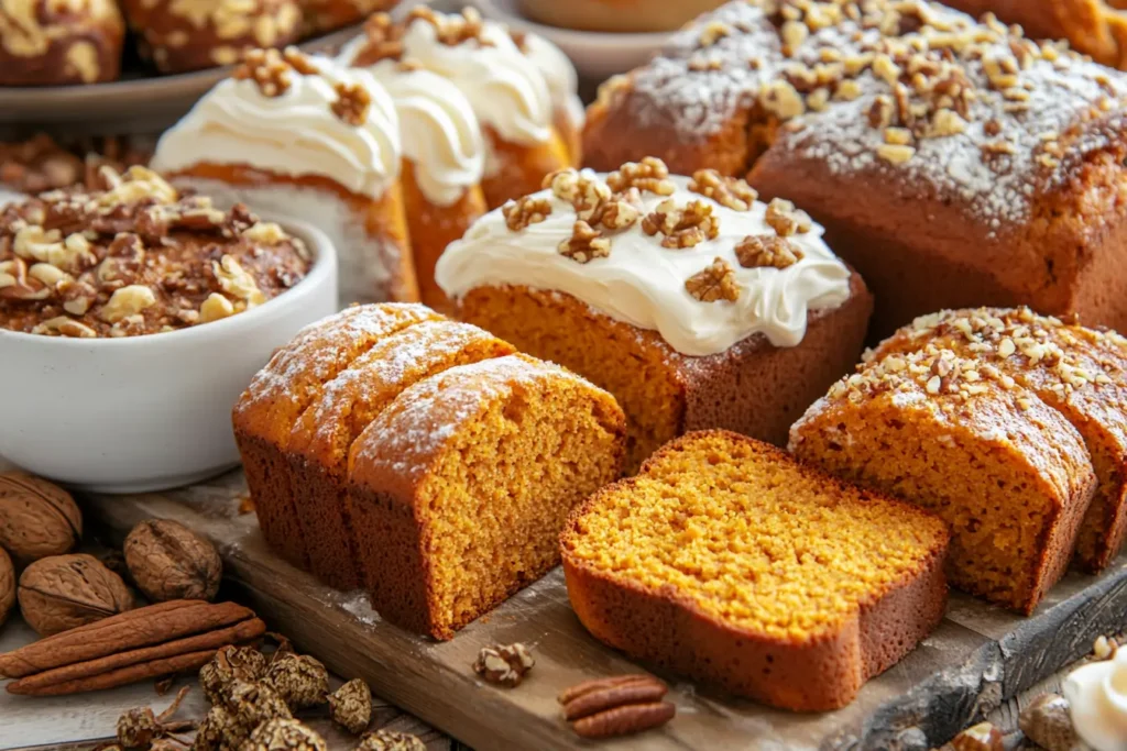Variety of sweet potato bread styles on a table