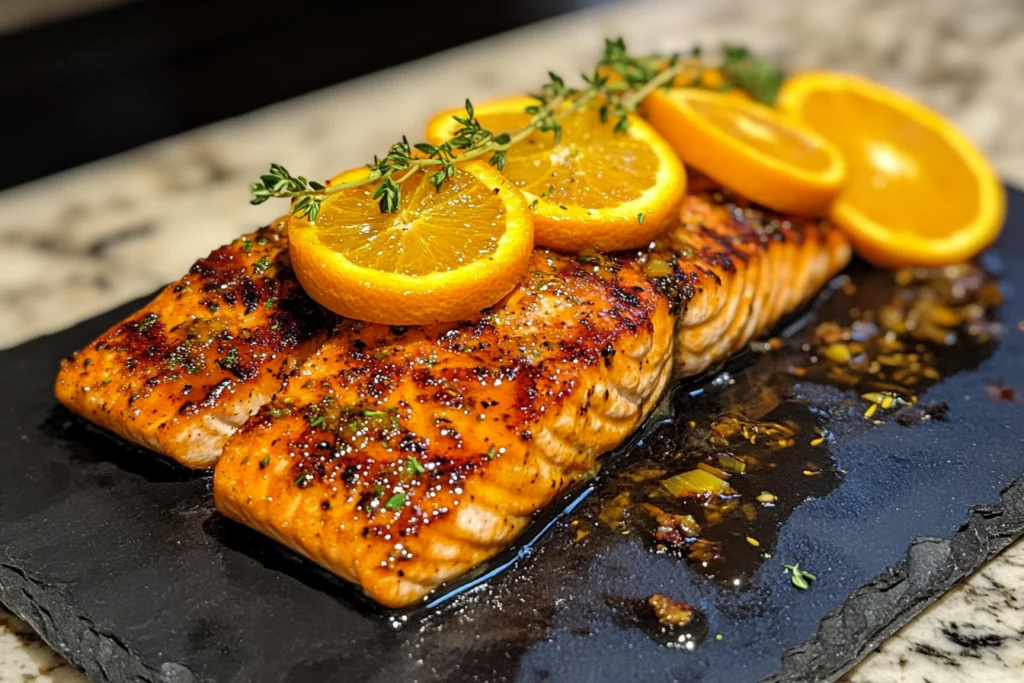 Grilled salmon with orange glaze