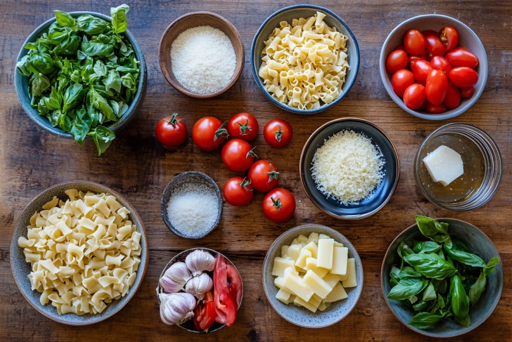 a layout of ingredients for making the Ditalini Pasta