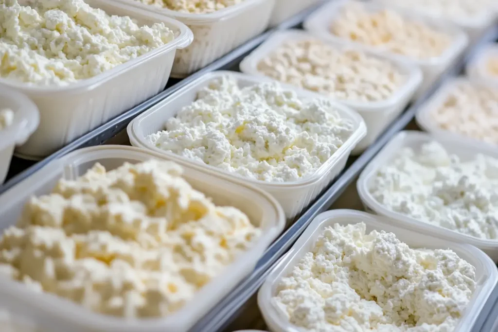 Can a diabetic eat cottage cheese every day? Cottage cheese containers with nutrition labels in a grocery aisle.