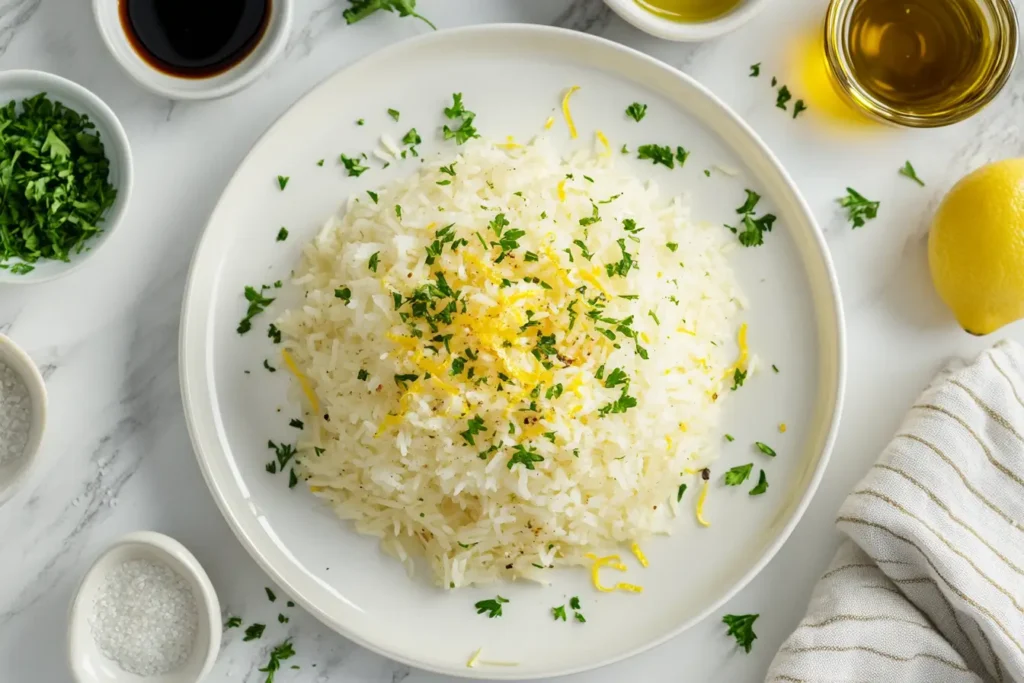 Herb-infused rice served with parsley and lemon zest.