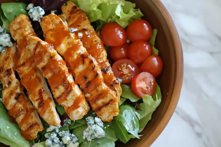 Buffalo chicken salad with fresh greens and toppings