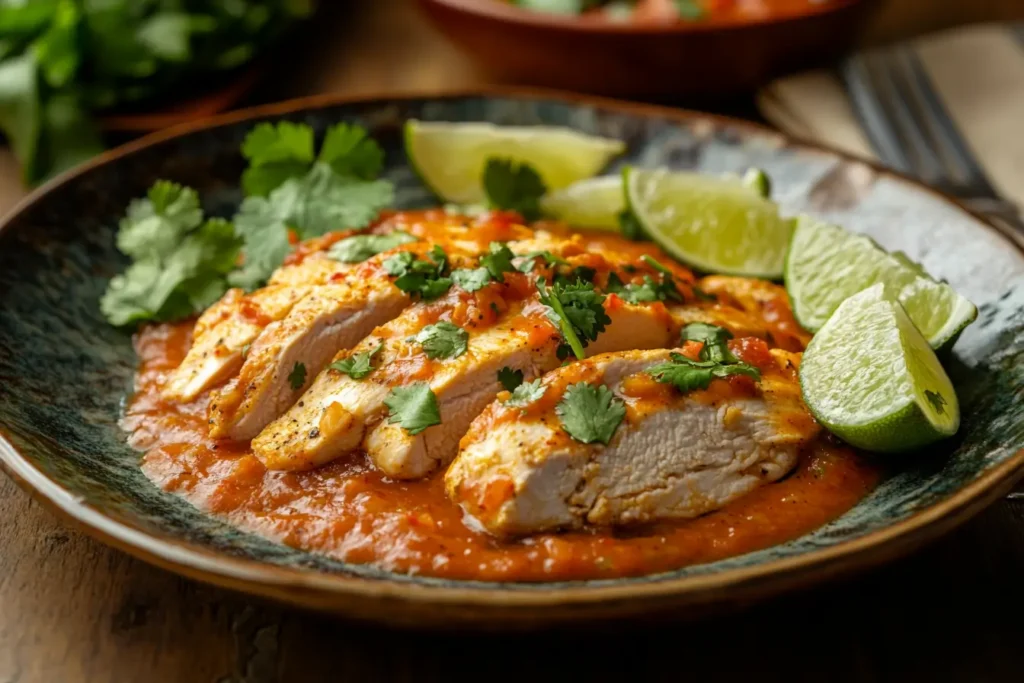 Pollo ranchero served family-style with sides