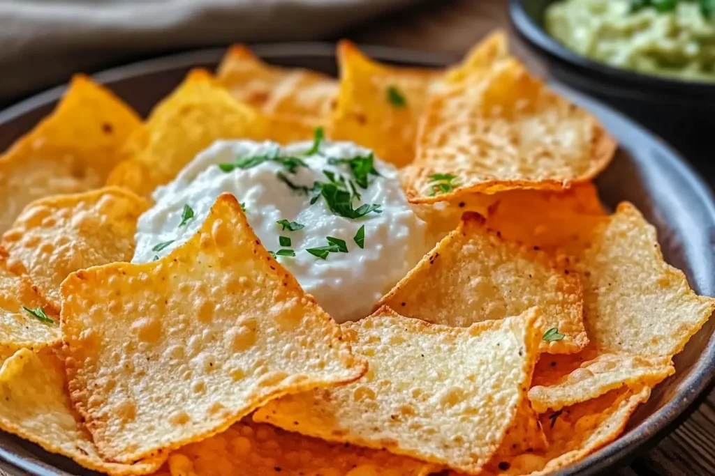 Cottage cheese chips with dips	